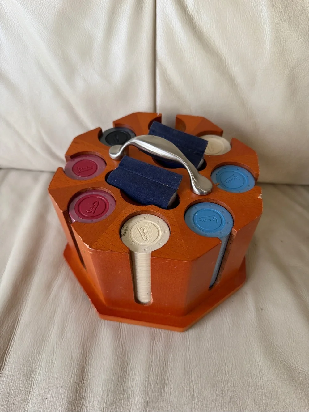 Vintage Wooden Poker Chip Carousel Set with Automatic Card Shuffler
